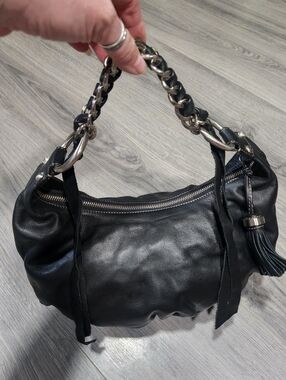 B.Makowsky Black Supple Leather Chain Hobo Bag